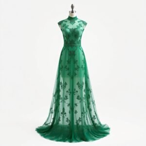 Embroidered Net Party Gown