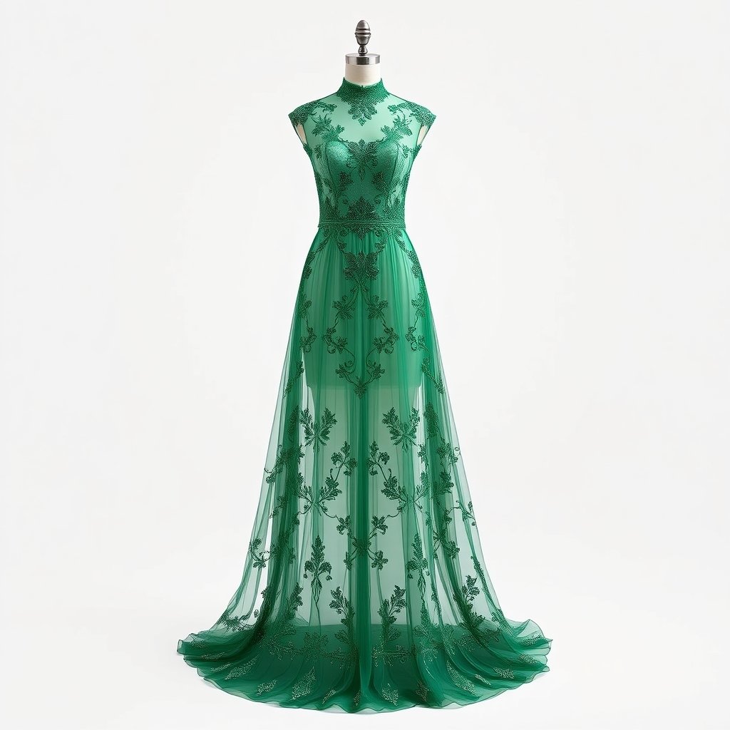 Embroidered Net Party Gown